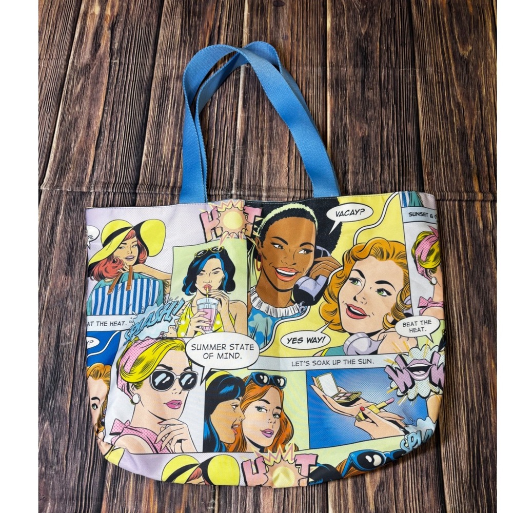 Estee Lauder Tote Bag Womens Blue Pop Art Comic Print Recycled Beach Shopper - Picture 3 of 14
